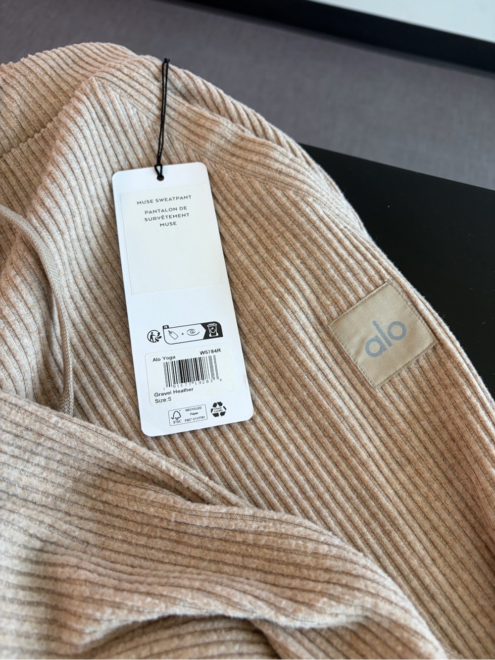 ALO Yoga Women’s Ribbed Crewneck Sweater in Gravel Heather Tan